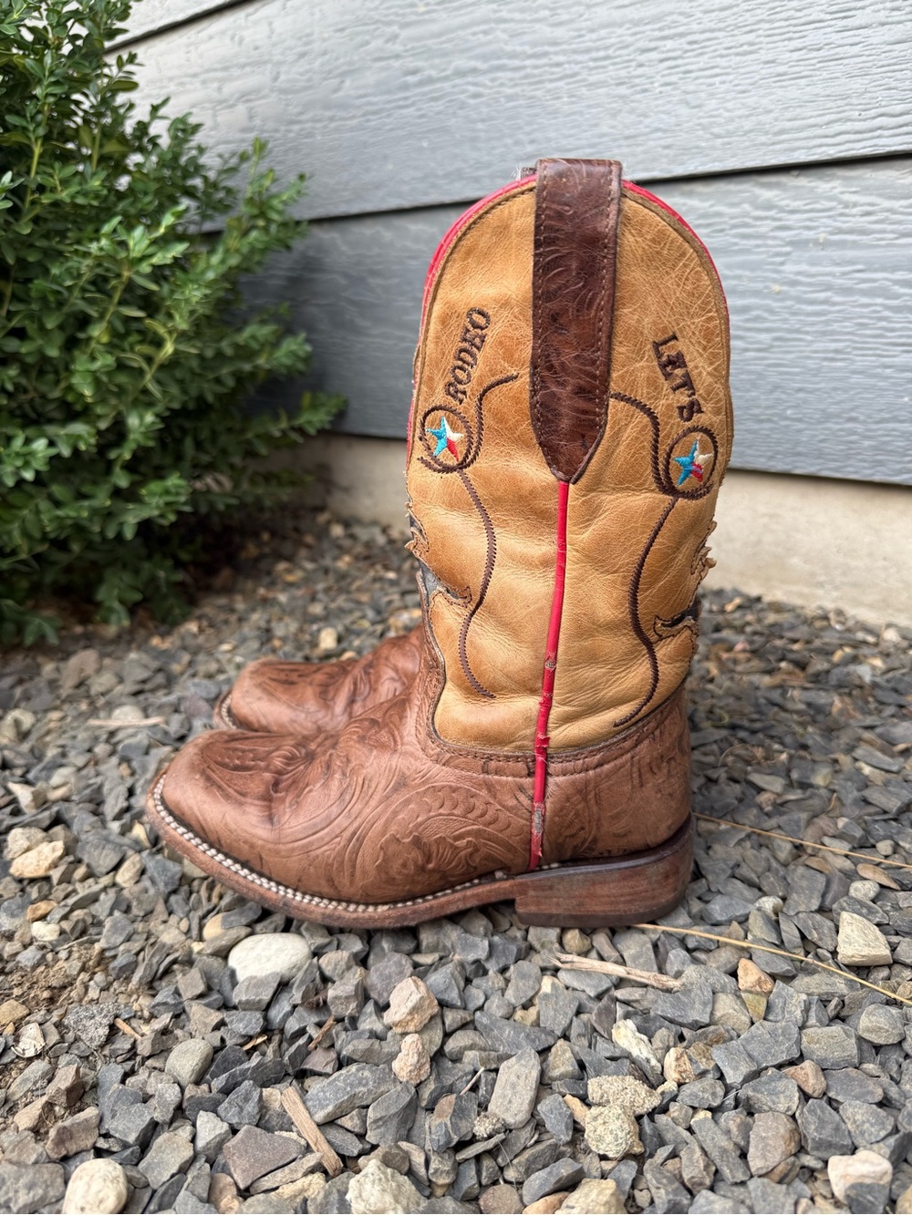 Vaccari Kids Leather Cowboy Boots Western Tooled Size 12